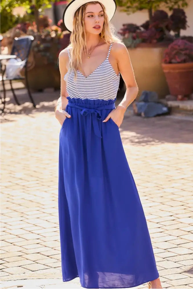 Brighter Days Striped Color Block Hi Waist Maxi Dress - Dresses
