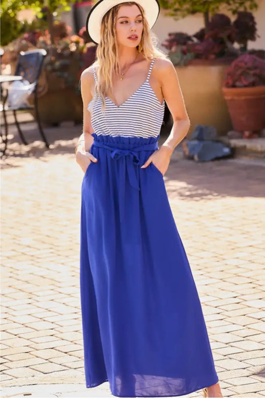 Brighter Days Striped Color Block Hi Waist Maxi Dress - Dresses