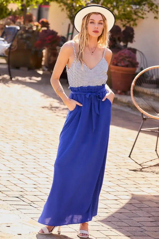 Brighter Days Striped Color Block Hi Waist Maxi Dress - Dresses
