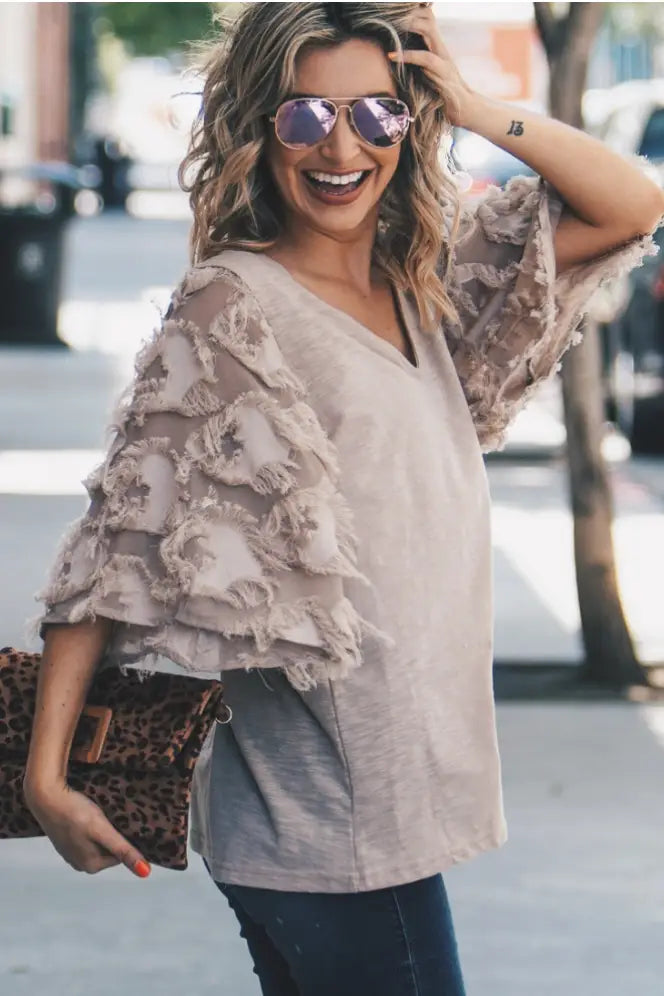 City Girl Taupe V-Neck Top - Tops