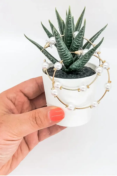 Gold Pearl Hoops - Jewelry