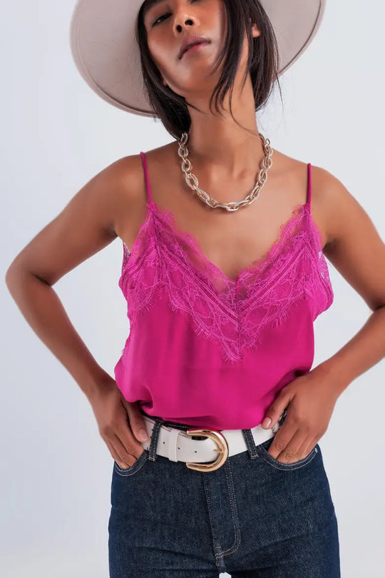Lacey Fucsia Pink V-Neck Cami - Tops