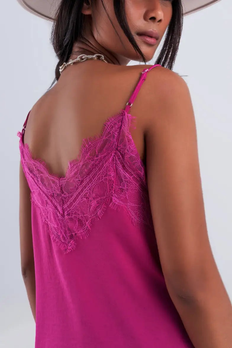 Lacey Fucsia Pink V-Neck Cami - Tops
