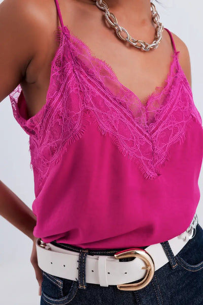 Lacey Fucsia Pink V-Neck Cami - Tops