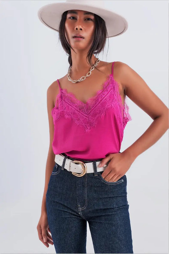 Lacey Fucsia Pink V-Neck Cami - Tops