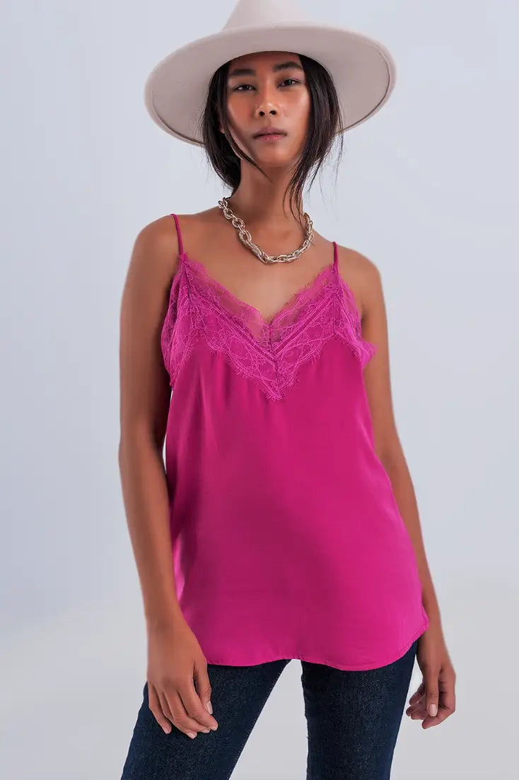 Lacey Fucsia Pink V-Neck Cami - Tops
