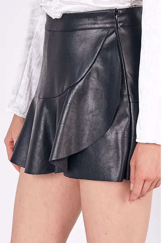 Rockin Black Faux Leather Mini Skort - Bottoms