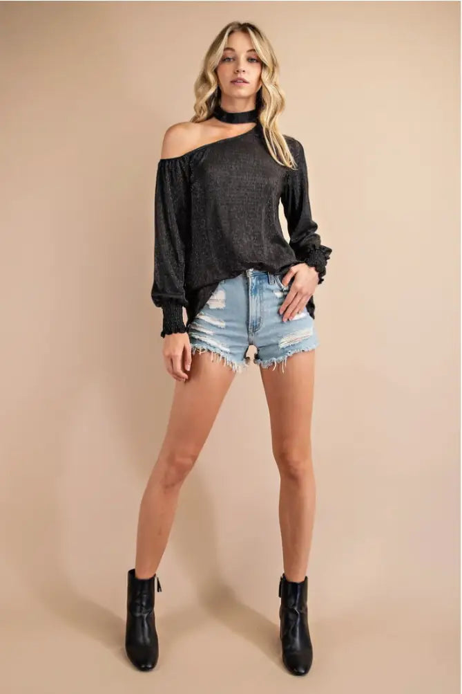 Party Girl Black Asymmetric Top - Tops