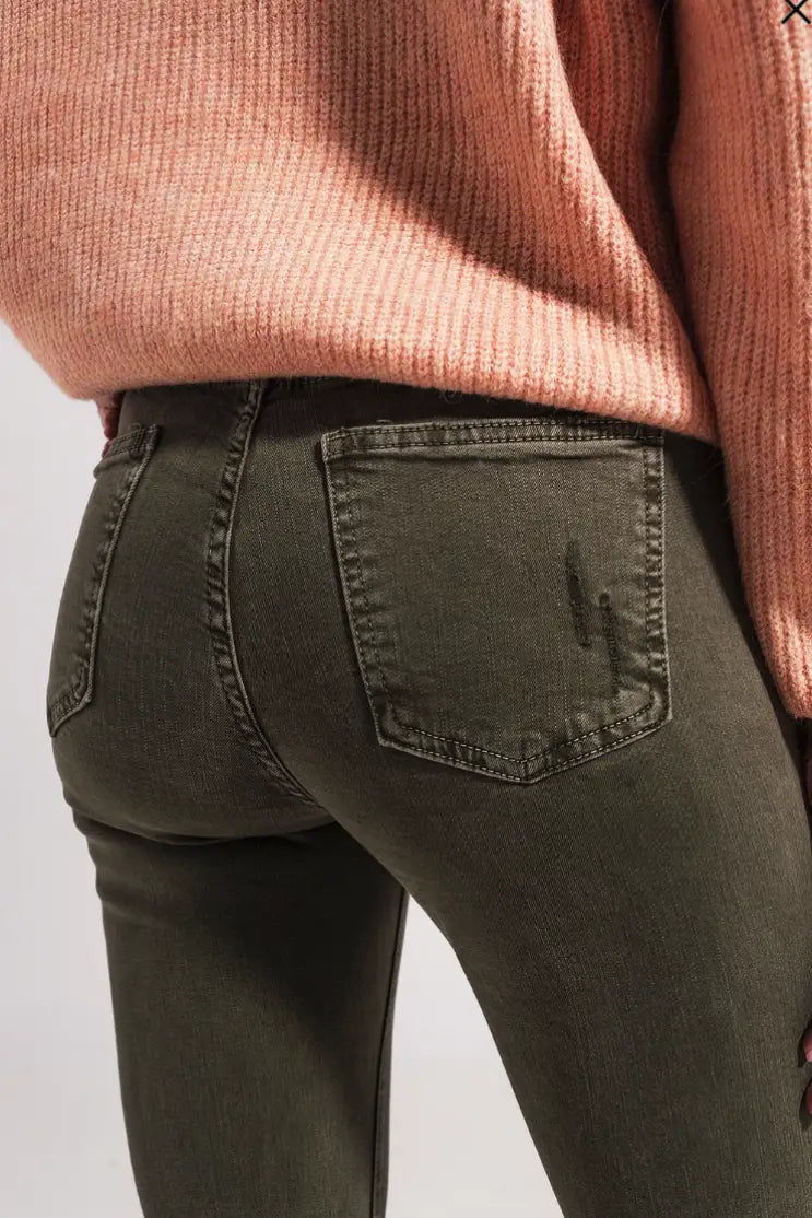 Olive Ripped Skinny Jean - Bottoms