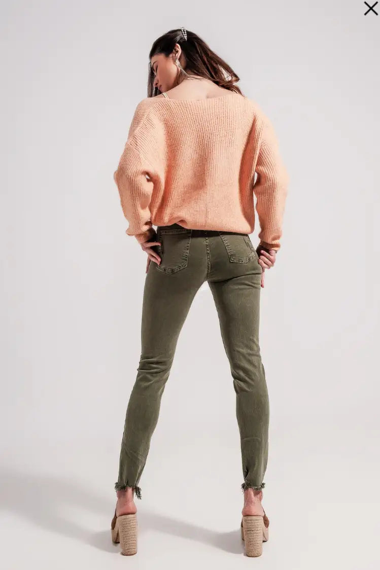 Olive Ripped Skinny Jean - Bottoms