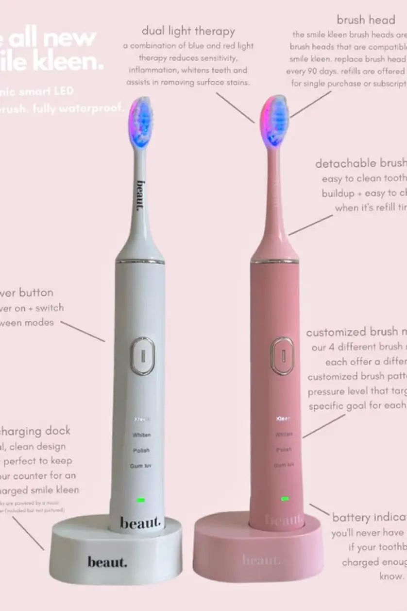 Smile Kleen Sonic Toothbrush in Pink or White - Beauty