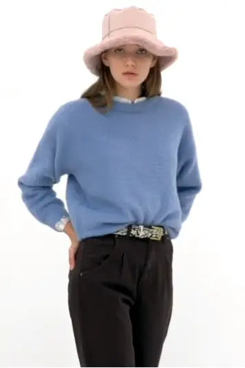 Fluffy Blue Sweater - Tops