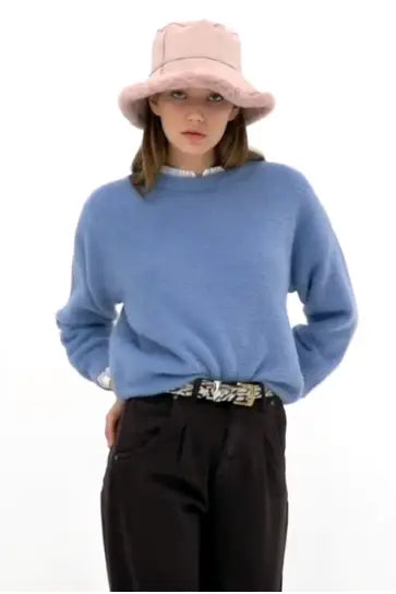Fluffy Blue Sweater - Tops