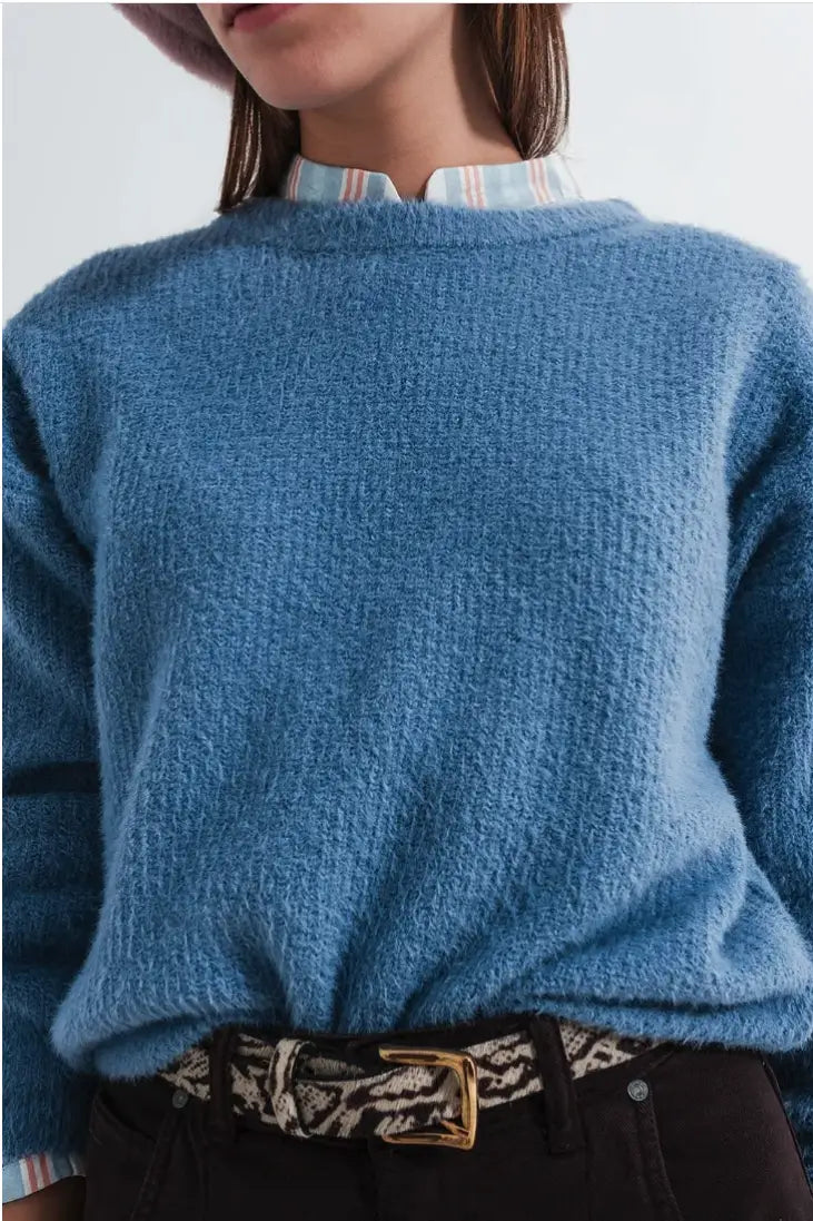 Fluffy Blue Sweater - Tops
