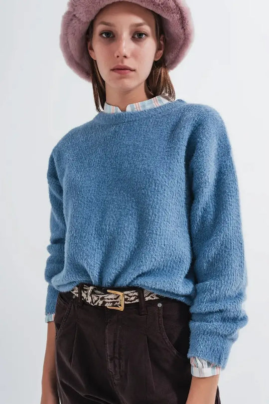 Fluffy Blue Sweater - Tops