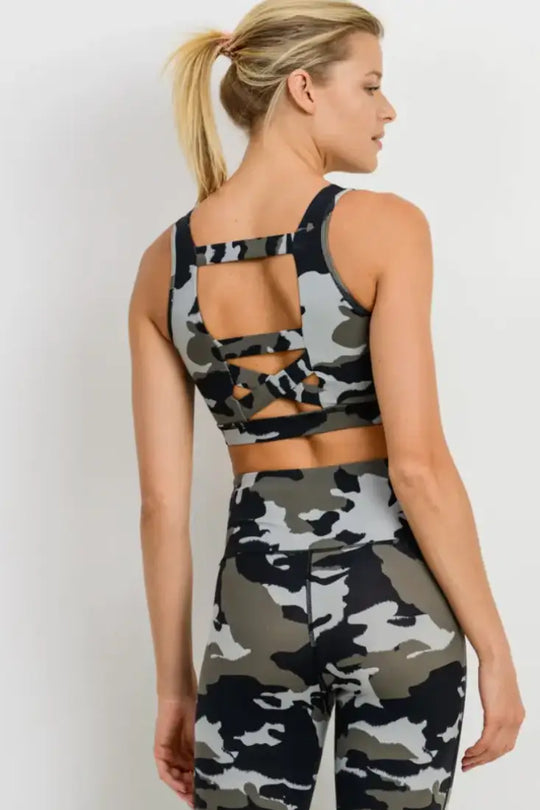 Jungle Camo Triple Strap Sports Bra - Athletic