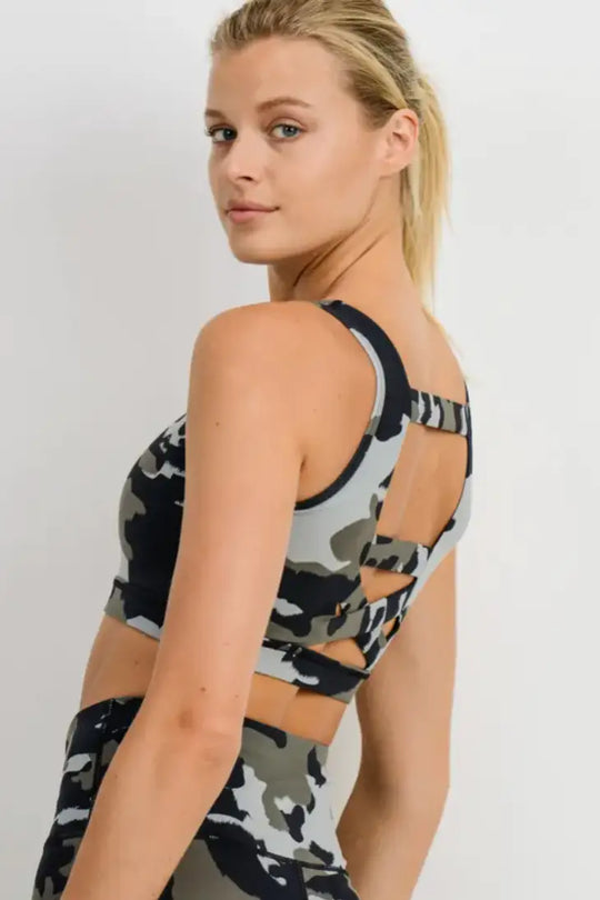 Jungle Camo Triple Strap Sports Bra - Athletic