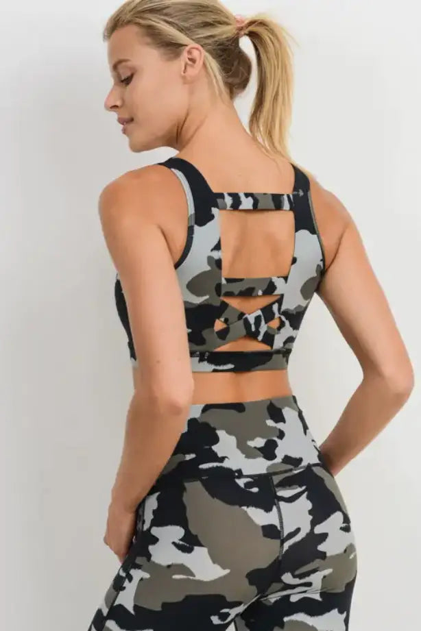 Jungle Camo Triple Strap Sports Bra - Athletic