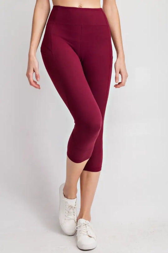 Buttery Burgundy Capri Leggings with Pockets - Bottoms