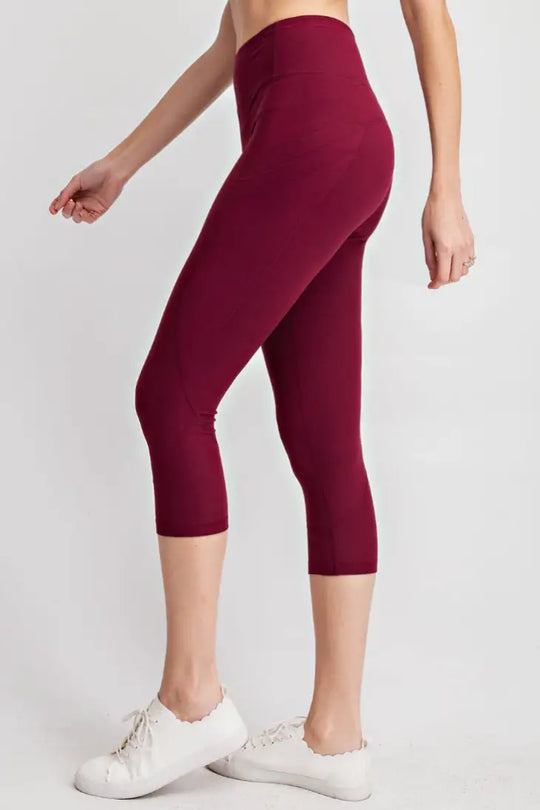 Buttery Burgundy Capri Leggings with Pockets - Bottoms
