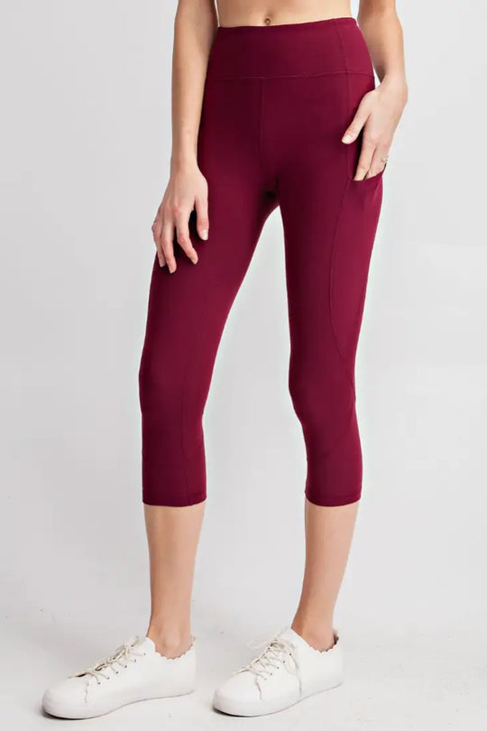 Buttery Burgundy Capri Leggings with Pockets - Bottoms