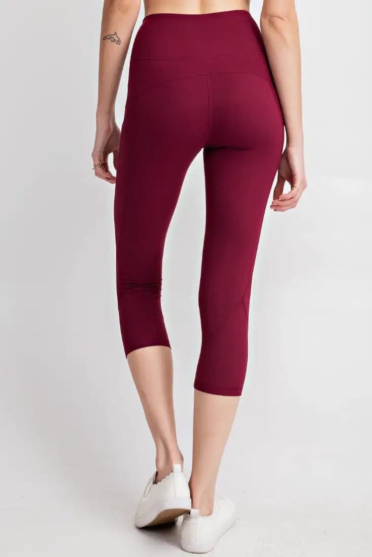 Buttery Burgundy Capri Leggings with Pockets - Bottoms