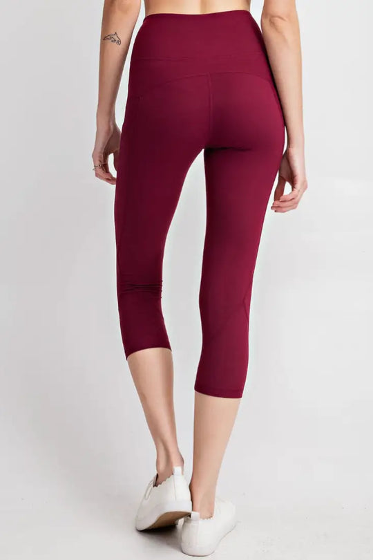 Buttery Burgundy Capri Leggings with Pockets - Bottoms