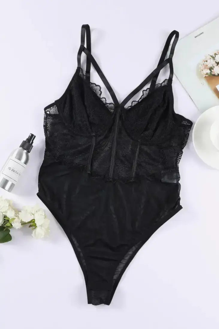 Crush It Girl Lace Panel Bodysuit - Shirts & Tops