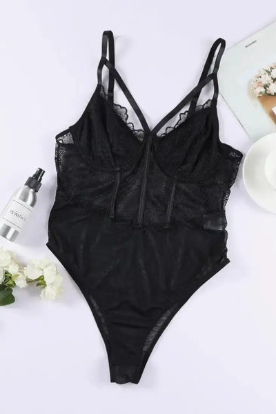 Crush It Girl Lace Panel Bodysuit - Shirts & Tops