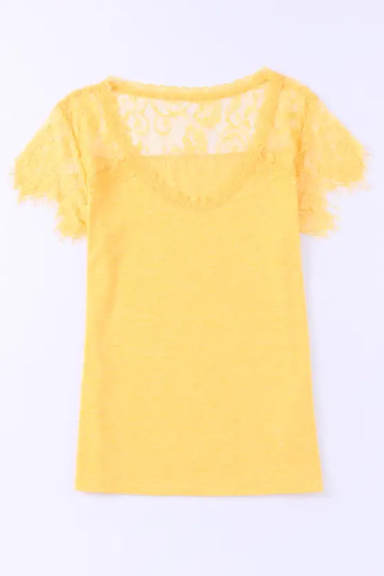 Golden Girl Yellow T-Shirt with Lace Detail - Shirts & Tops