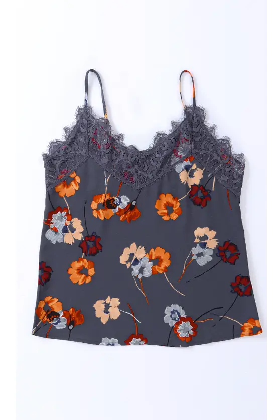 Blue Floral Lace Camisole Tank - Shirts & Tops