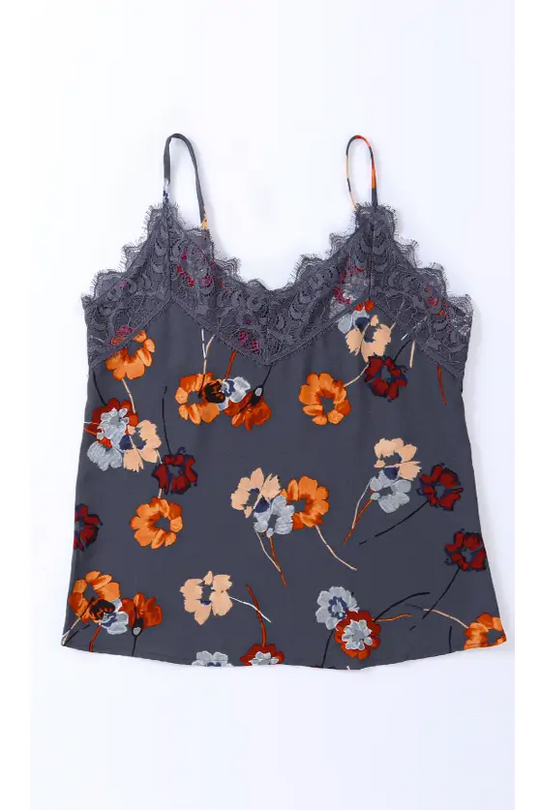 Blue Floral Lace Camisole Tank - Shirts & Tops