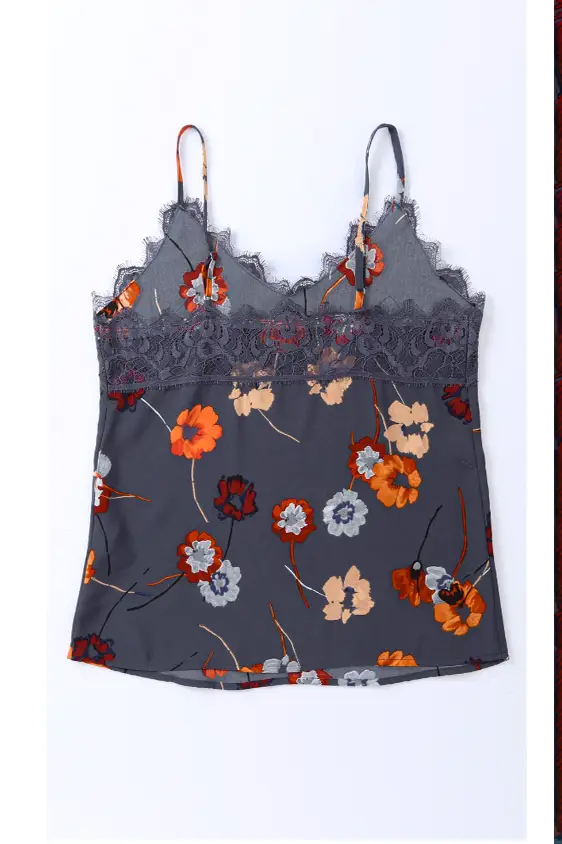 Blue Floral Lace Camisole Tank - Shirts & Tops