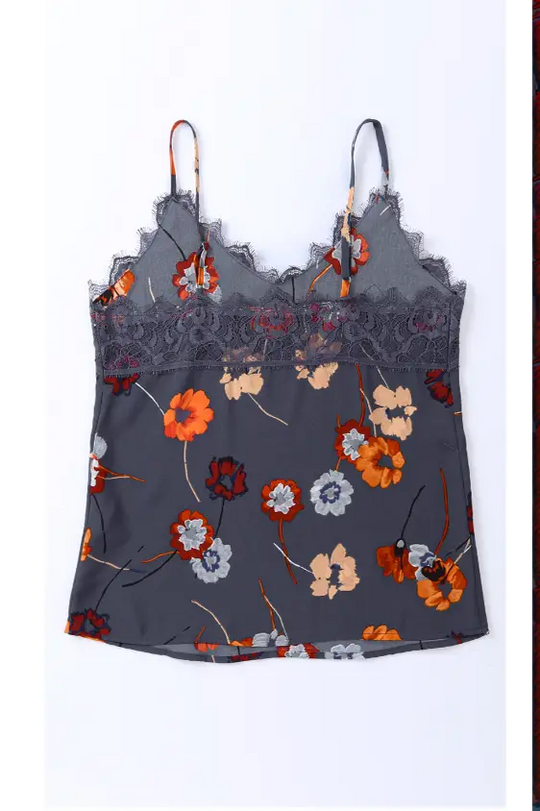 Blue Floral Lace Camisole Tank - Shirts & Tops