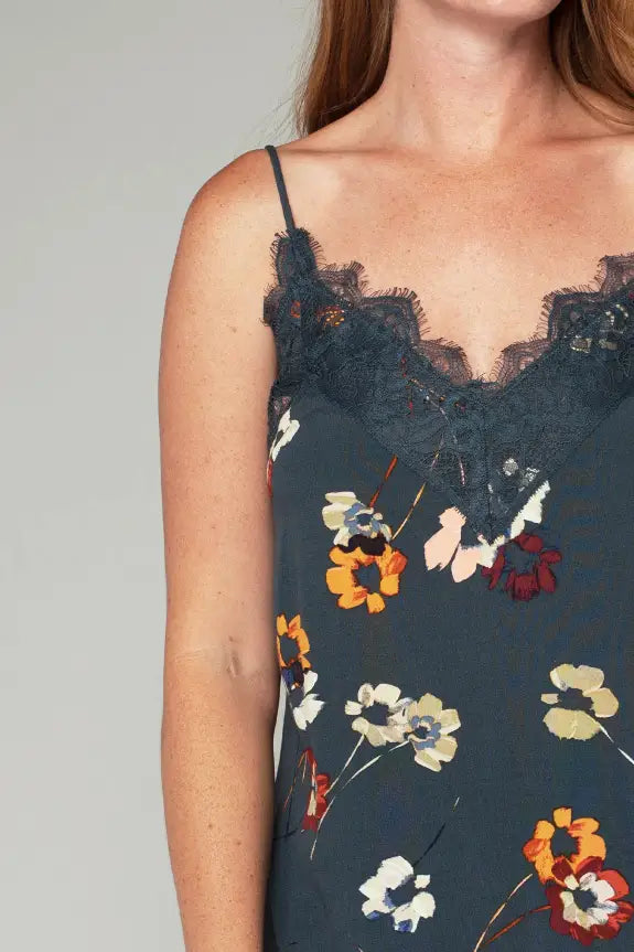 Blue Floral Lace Camisole Tank - Shirts & Tops