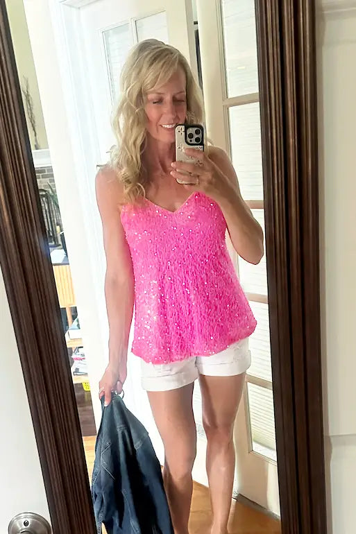 Malibu Pink Sequin Cami - Shirts & Tops