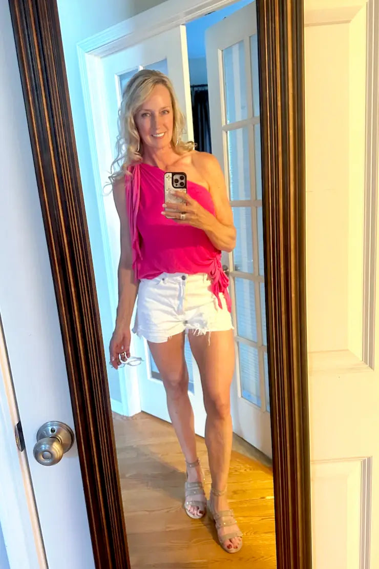 Hot Pink One Shoulder Top - Tops