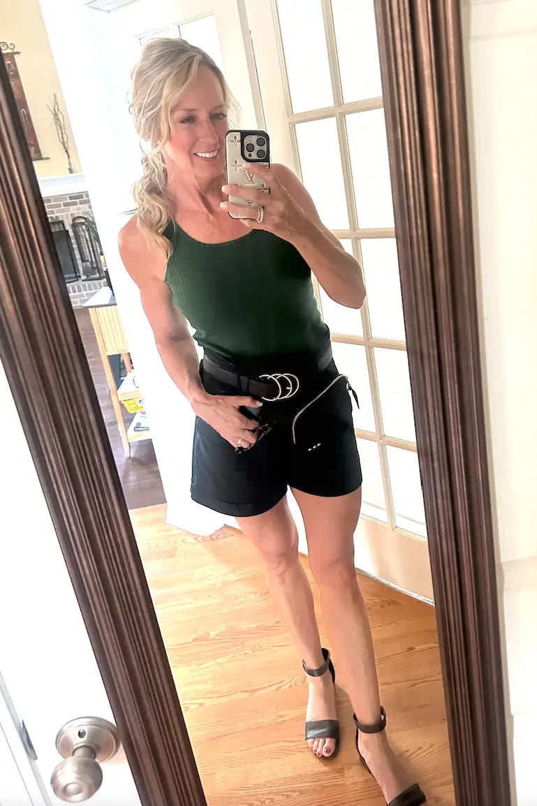 Emerald Ribbed Neck Top - Tops