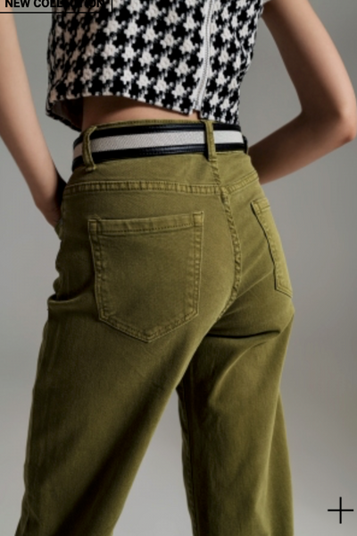 Olive Green Denim Cropped Pants