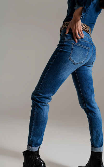 Skinny High Waisted Denim Jeans Mid Wash