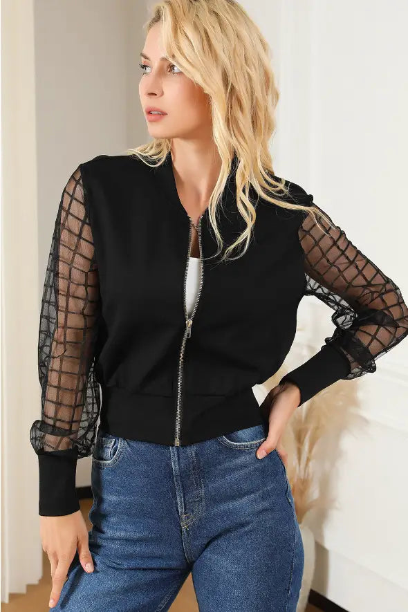 Posh Black Bomber Jacket - OUTERWEAR