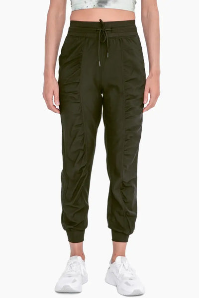 Keep it Cool Olive Ruched Joggers - Bottoms