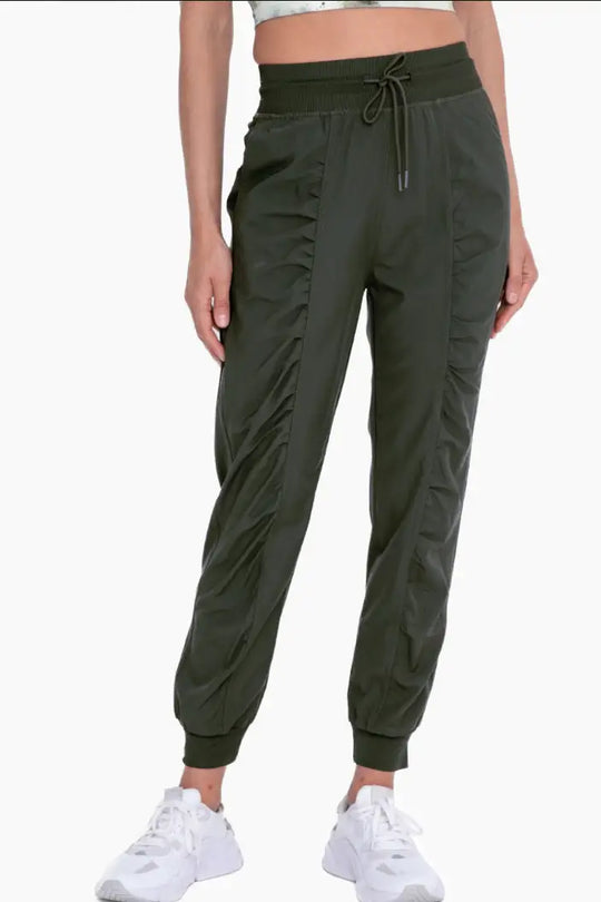 Keep it Cool Olive Ruched Joggers - Bottoms