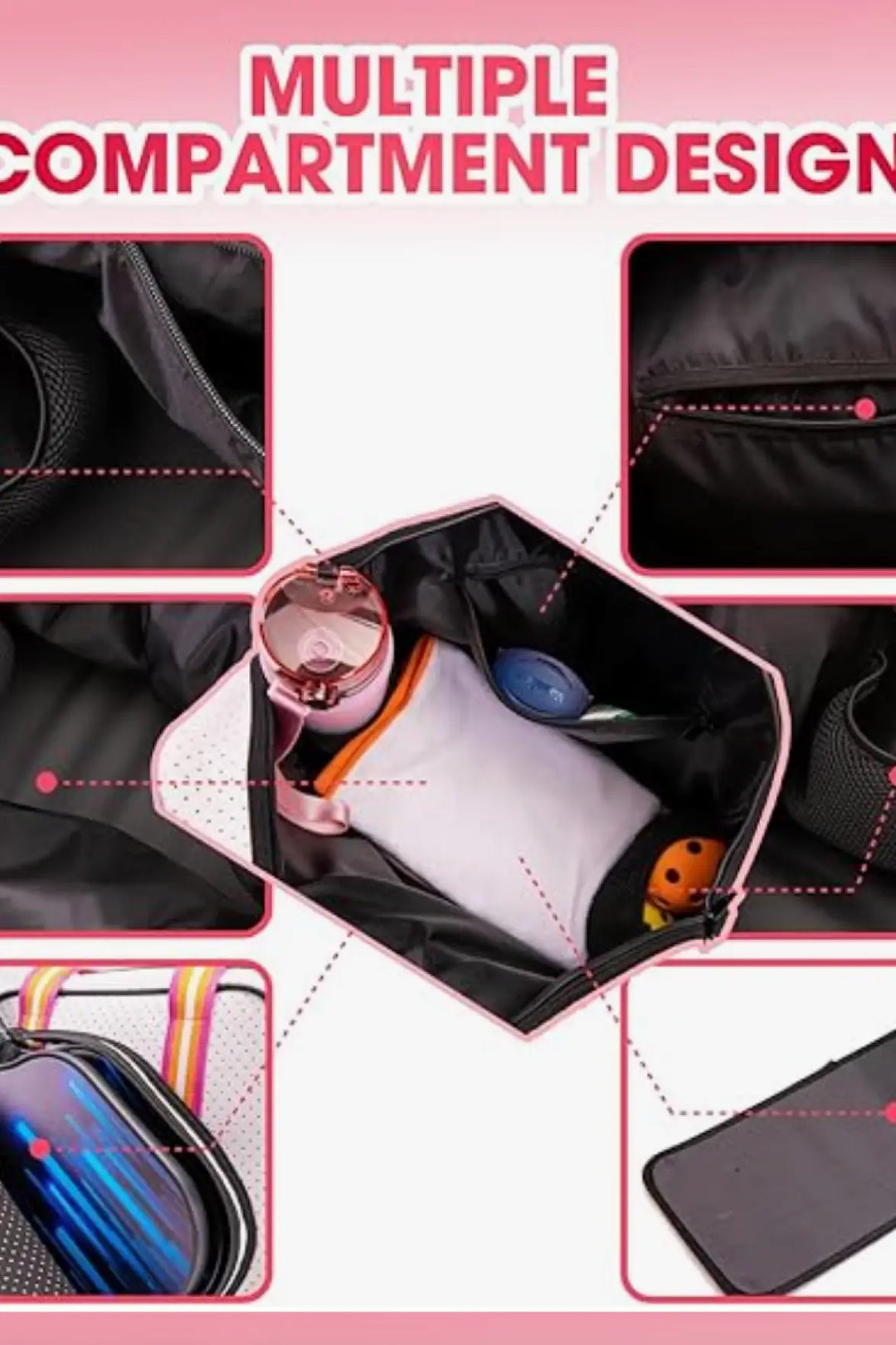 Game On Crossbody Pickleball Bag Tote White and Pink