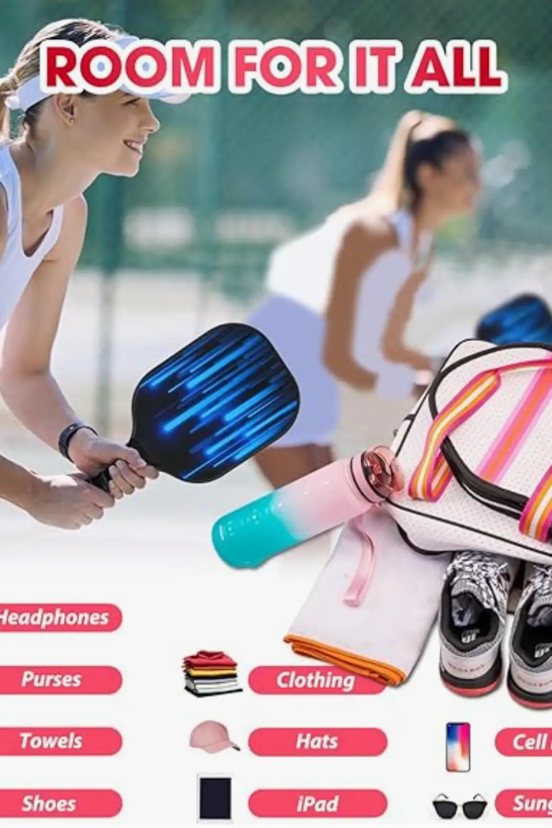 Game On Crossbody Pickleball Bag Tote White and Pink