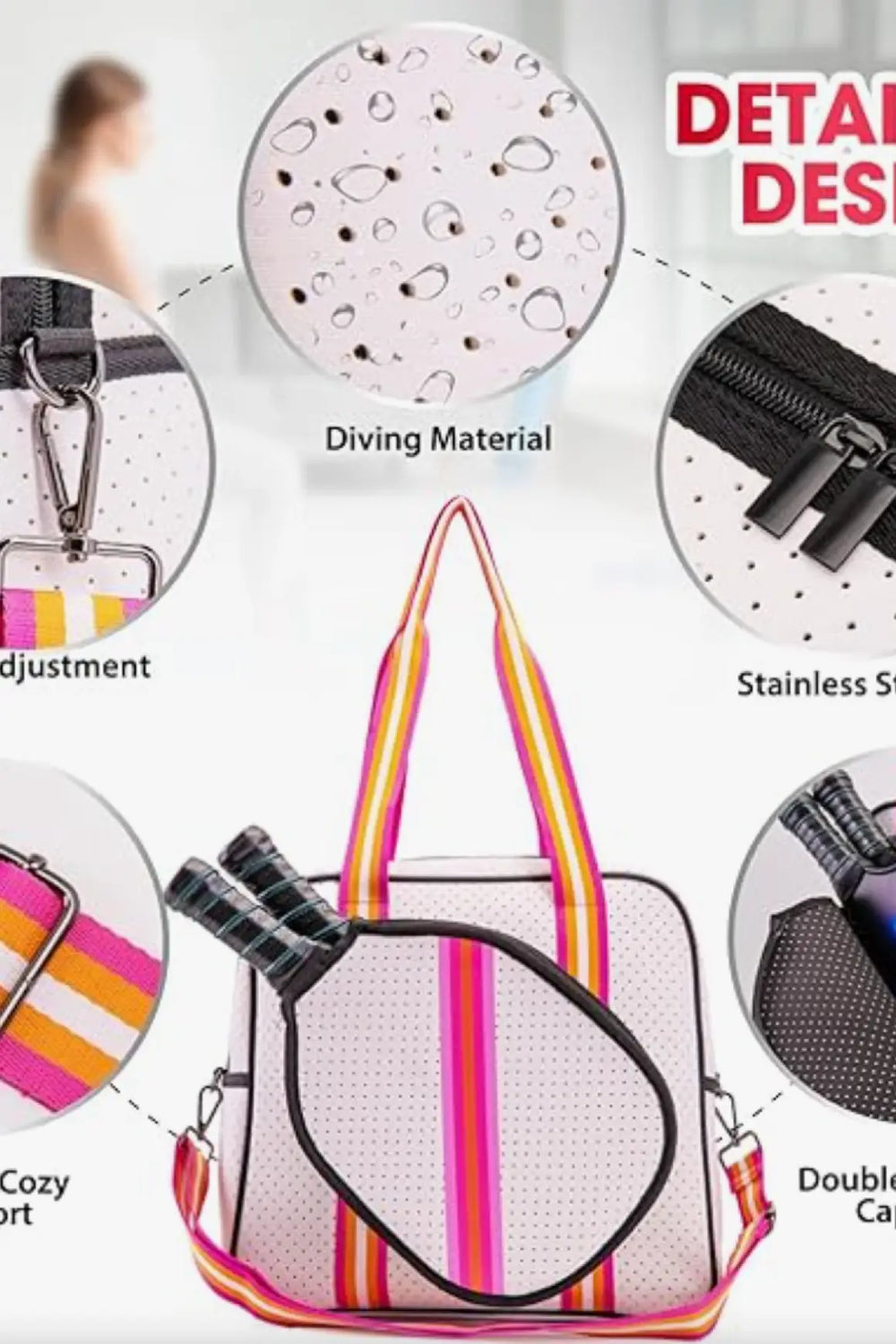 Game On Crossbody Pickleball Bag Tote White and Pink