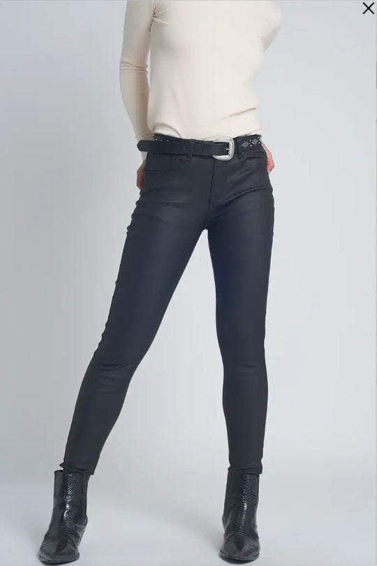 Midnight Black Coated Faux Leather Pants - Bottoms