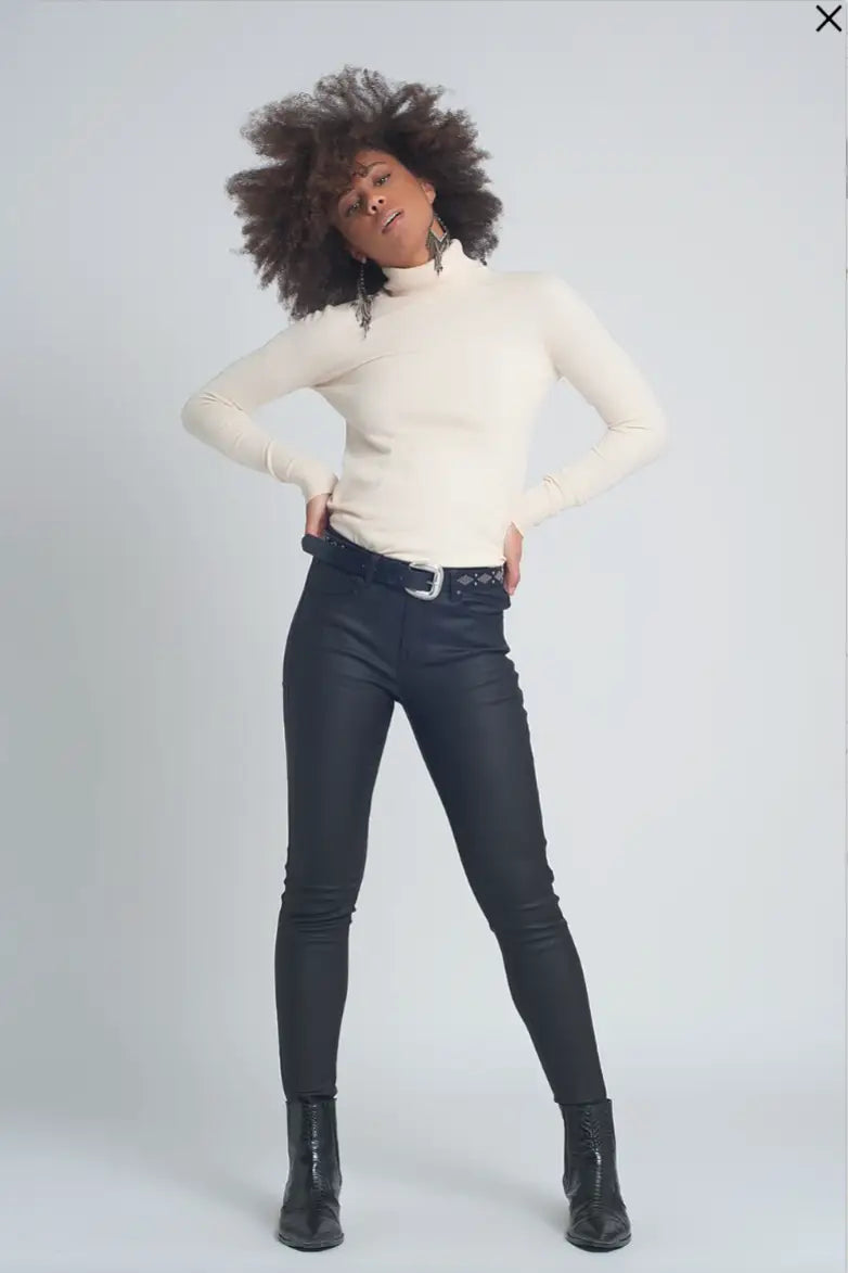 Midnight Black Coated Faux Leather Pants - Bottoms