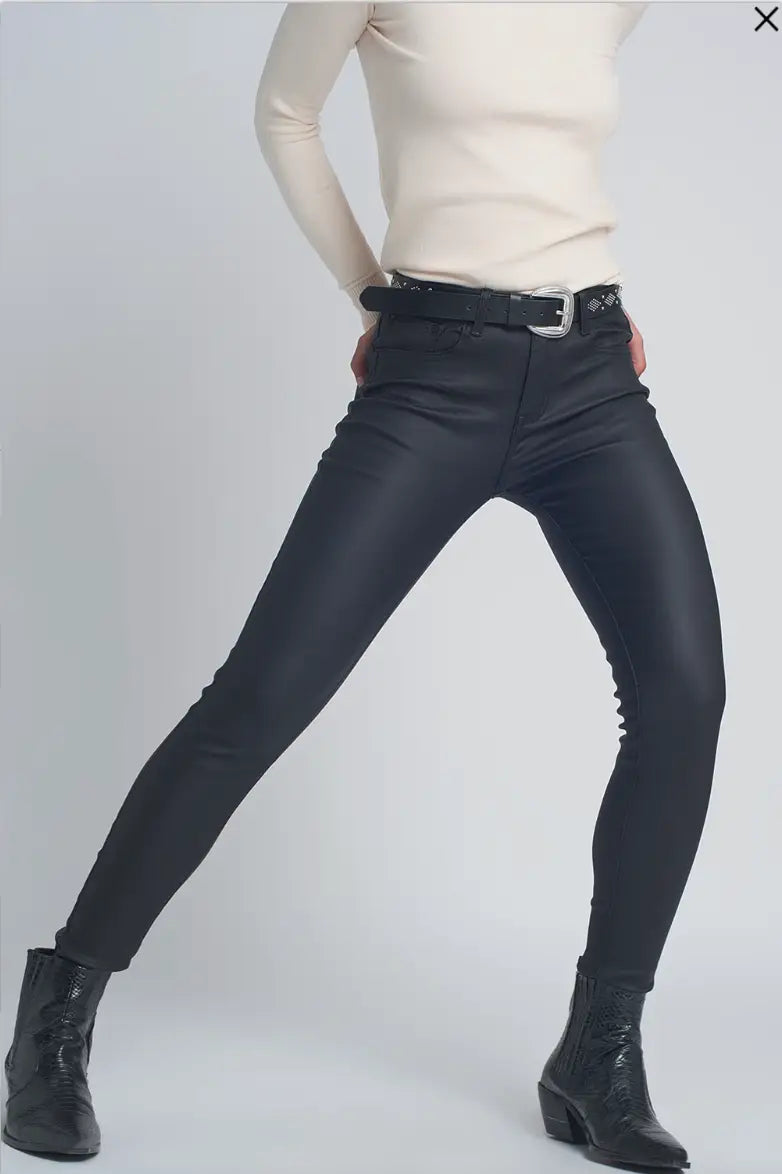 Midnight Black Coated Faux Leather Pants - Bottoms