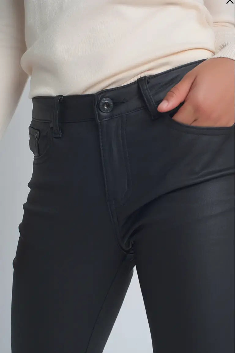 Midnight Black Coated Faux Leather Pants - Bottoms